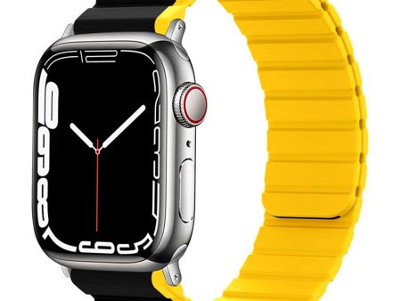 Apple Watch (38 40 SE 41 42mm) Lippa Magnetisk Silikone Multi Rem - Sort   Gul For Sale