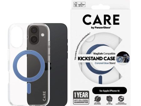 CARE by PanzerGlass iPhone 16 Feature Kickstand Case - MagSafe Kompatibel - Transparent   Coronet Blue For Sale