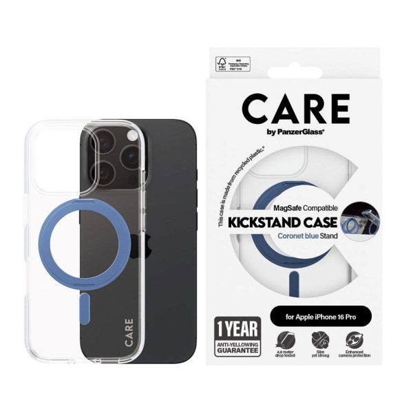 CARE by PanzerGlass iPhone 16 Pro Feature Kickstand Case - MagSafe Kompatibel - Transparent   Coronet Blue For Discount