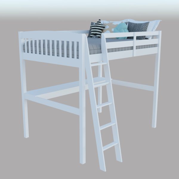 White Solid Wood Full Double Size Loft Bed with Desk and Storage Online Hot Sale