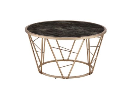 33  Black And Champagne Glass Faux Marble And Metal Round Coffee Table Discount