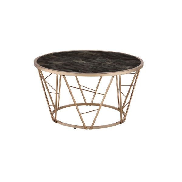 33  Black And Champagne Glass Faux Marble And Metal Round Coffee Table Discount