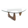 50  Clear And Brown Glass And Solid Wood Triangle Coffee Table For Cheap