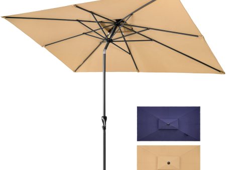 10  Tan Polyester Rectangular Tilt Market Patio Umbrella For Sale