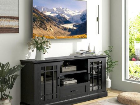 TV Stand for TVs up to 70  with Glass Doors Cubbies and Drawer-Black Online Sale