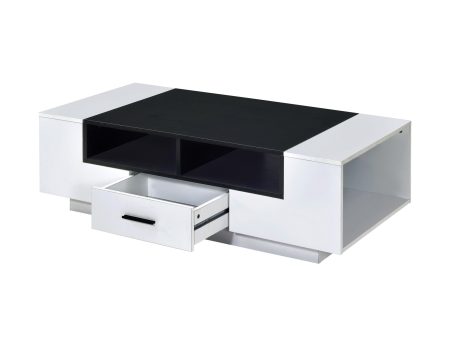 47  Black And White Coffee Table With Drawer And Three Shelves Sale