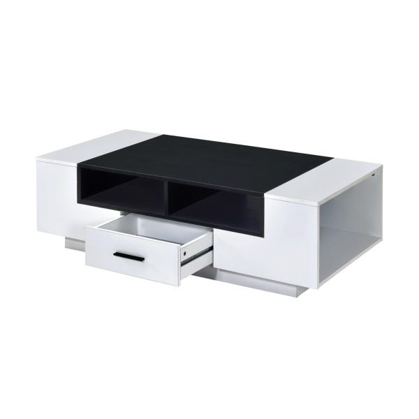 47  Black And White Coffee Table With Drawer And Three Shelves Sale