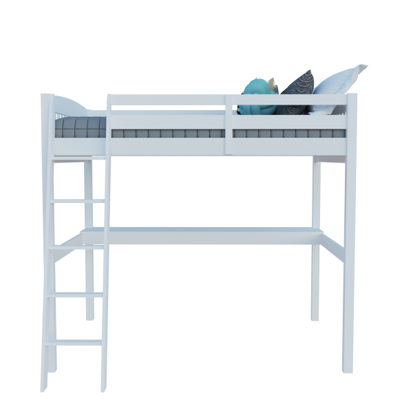 White Solid Wood Full Double Size Loft Bed with Desk and Storage Online Hot Sale