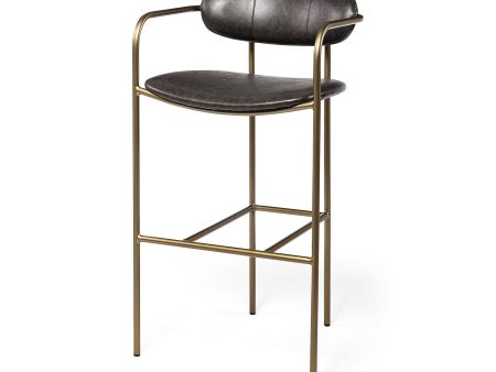 30  Brown And Gold Faux Leather And Steel Bar Height Bar Chair Online Sale