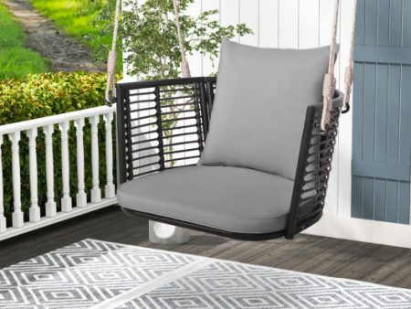 Single Person Hanging Seat with Woven Rattan Backrest for Backyard-Gray For Discount