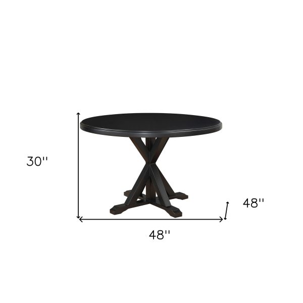 48  Black Rounded Solid Manufactured Wood And Solid Wood Pedestal Base Dining Table Online