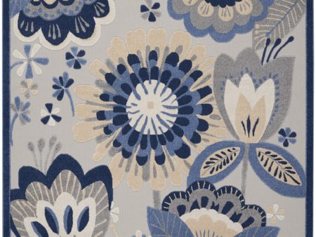 12  X 15  Blue And Grey Floral Non Skid Indoor Outdoor Area Rug Cheap