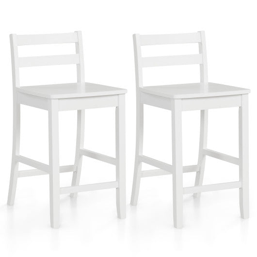 Wooden Bar Stools Set of 2 with Ergonomic Backrest and Footrest-White Discount