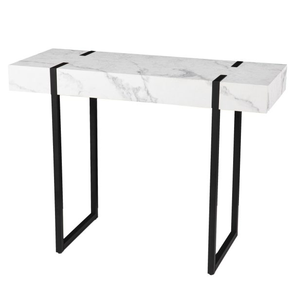 39  White and Black Faux Marble Sled Console Table Cheap