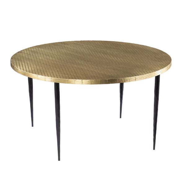 34  Black And Gold Embossed Metal Round Coffee Table For Sale