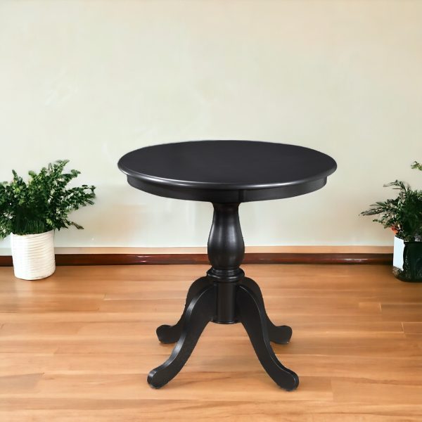 30  Black Rounded Solid Manufactured Wood And Solid Wood Pedestal Base Dining Table For Sale