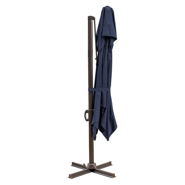 10  Navy Blue Polyester Square Tilt Cantilever Patio Umbrella With Stand For Sale