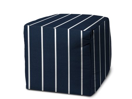 17  Taupe Polyester Cube Striped Indoor Outdoor Pouf Ottoman Online