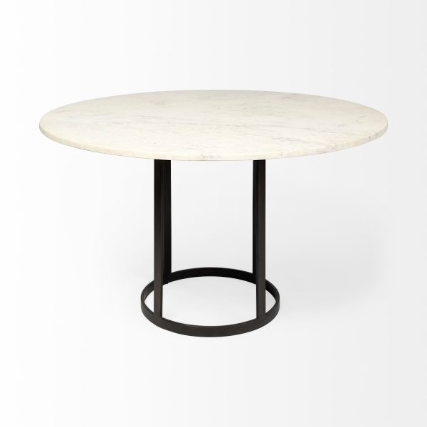 48  White And Black Rounded Marble And Metal Pedestal Base Dining Table on Sale