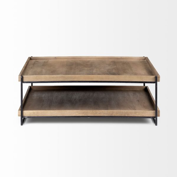 46  Natural And Black Solid Wood And Metal Coffee Table With Shelf Discount