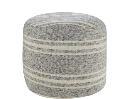 18  Gray Polyester Round Striped Indoor Outdoor Pouf Ottoman Online Hot Sale