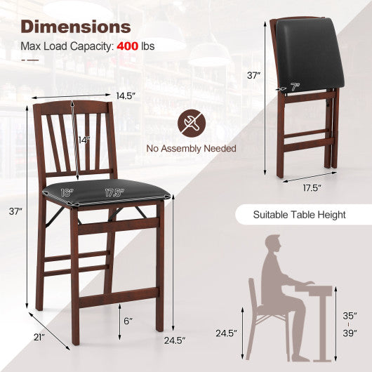 Set of 2 Counter Height Chairs Folding Kitchen Island Stool with Padded Seat-Brown Sale