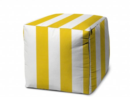 17  Yellow And White Cube Striped Indoor Outdoor Pouf Cover Online Hot Sale