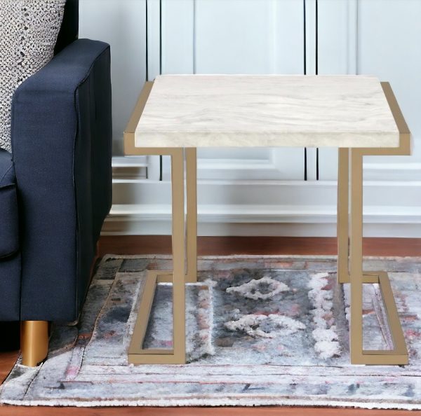 24  Gold And White Faux Marble And Stainless Steel End Table Sale