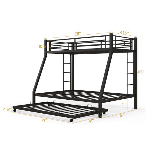 Twin Over Full Bunk Bed Frame with Trundle for Guest Room-Black Online