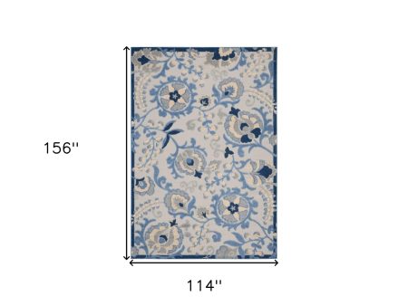 10  X 13  Blue And Grey Toile Non Skid Indoor Outdoor Area Rug For Cheap