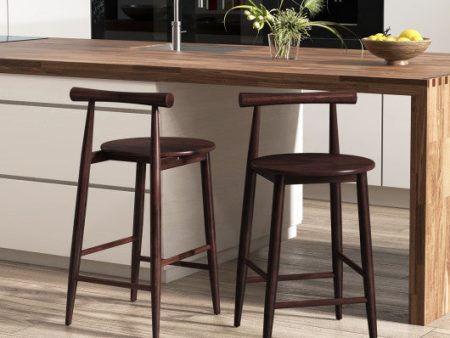 Counter Height Bar Chair Set with Acacia Wood Frame and Supporting Legs-Brown Sale