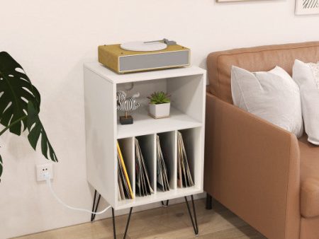 Record Player Stand with Charging Station for Living Room Bedroom-White on Sale