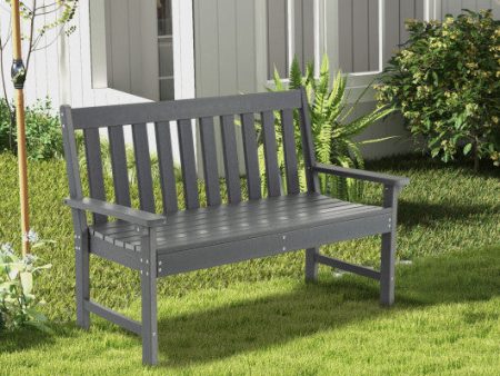 52 Inch All-Weather HDPE Outdoor Bench with Backrest and Armrests-Gray For Sale