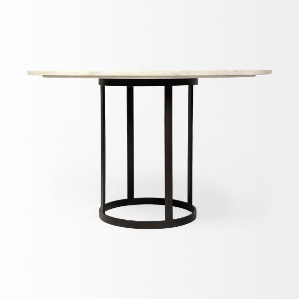 48  White And Black Rounded Marble And Metal Pedestal Base Dining Table on Sale