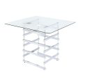 Clear And Silver Glass And Metal Sled Base Square Dining Table on Sale