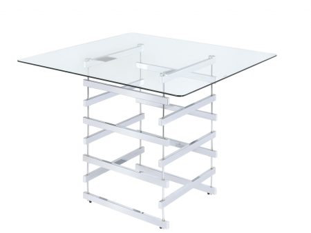 Clear And Silver Glass And Metal Sled Base Square Dining Table on Sale