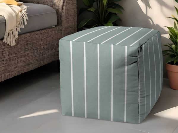 17  Blue Polyester Cube Striped Indoor Outdoor Pouf Ottoman For Sale