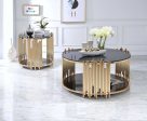 22  Gold And Black Glass And Iron Round End Table With Shelf Supply