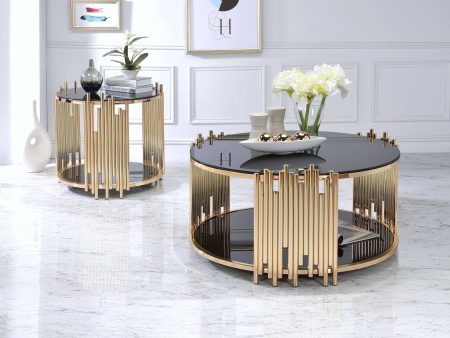 22  Gold And Black Glass And Iron Round End Table With Shelf Supply