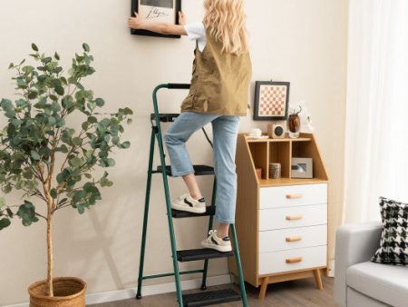 Folding 4-Step Ladder with Tool Tray Non-Slip Footpads and Pedals For Sale