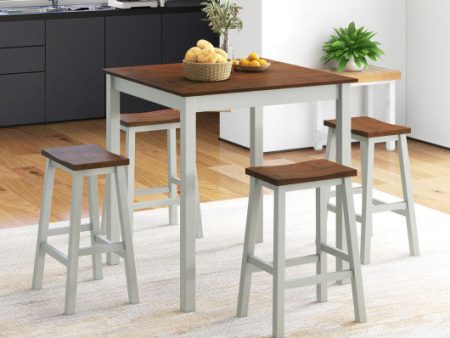 5 Piece Dining Table Set with 4 Saddle Stools for Kitchen Dining Room Apartment-Ash Gray Discount