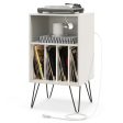 Record Player Stand with Charging Station for Living Room Bedroom-White on Sale