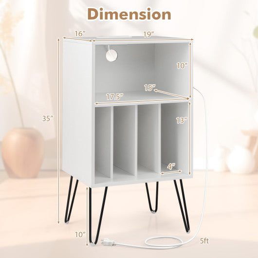 Record Player Stand with Charging Station for Living Room Bedroom-White on Sale