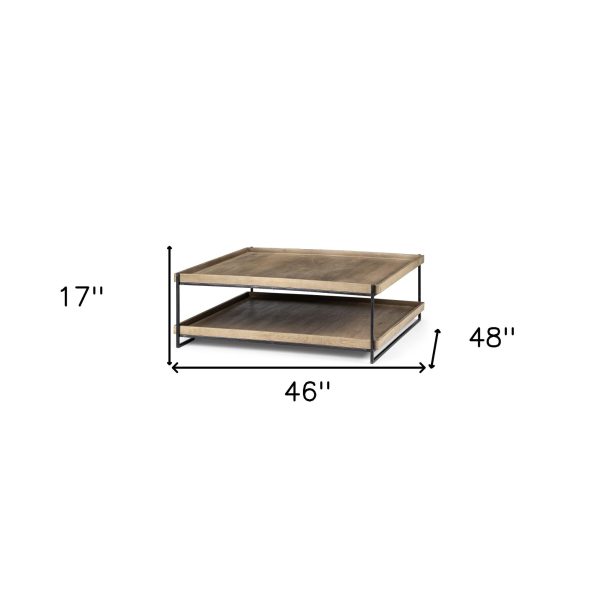 46  Natural And Black Solid Wood And Metal Coffee Table With Shelf Discount