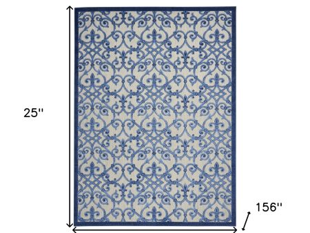 10  X 13  Grey And Blue Damask Non Skid Indoor Outdoor Area Rug Fashion