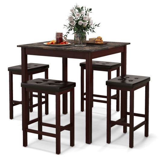 5-Piece Bar Table Set Counter-Height Dining Table and 4 Bar Stools-Brown Hot on Sale