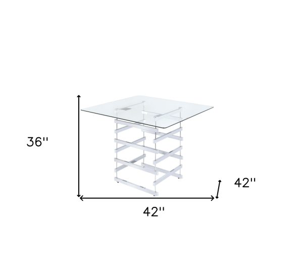 Clear And Silver Glass And Metal Sled Base Square Dining Table on Sale