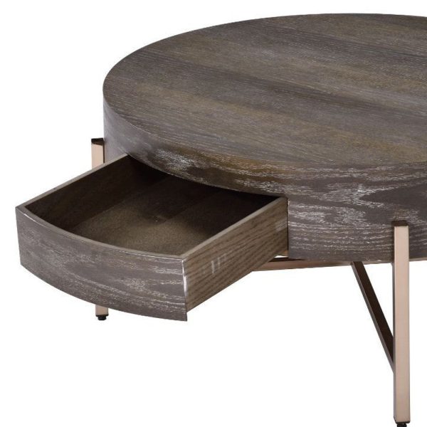 32  Champagne And Dark Oak Round Coffee Table With Drawer For Cheap