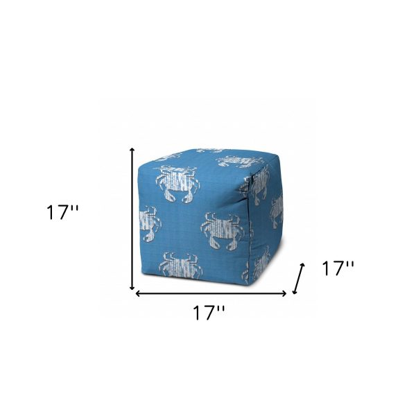 17  Blue and White Polyester Cube Crab Outdoor Pouf Ottoman on Sale