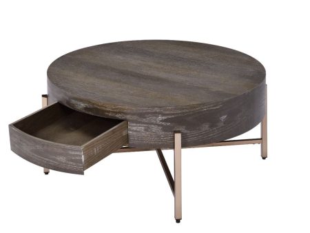 32  Champagne And Dark Oak Round Coffee Table With Drawer For Cheap